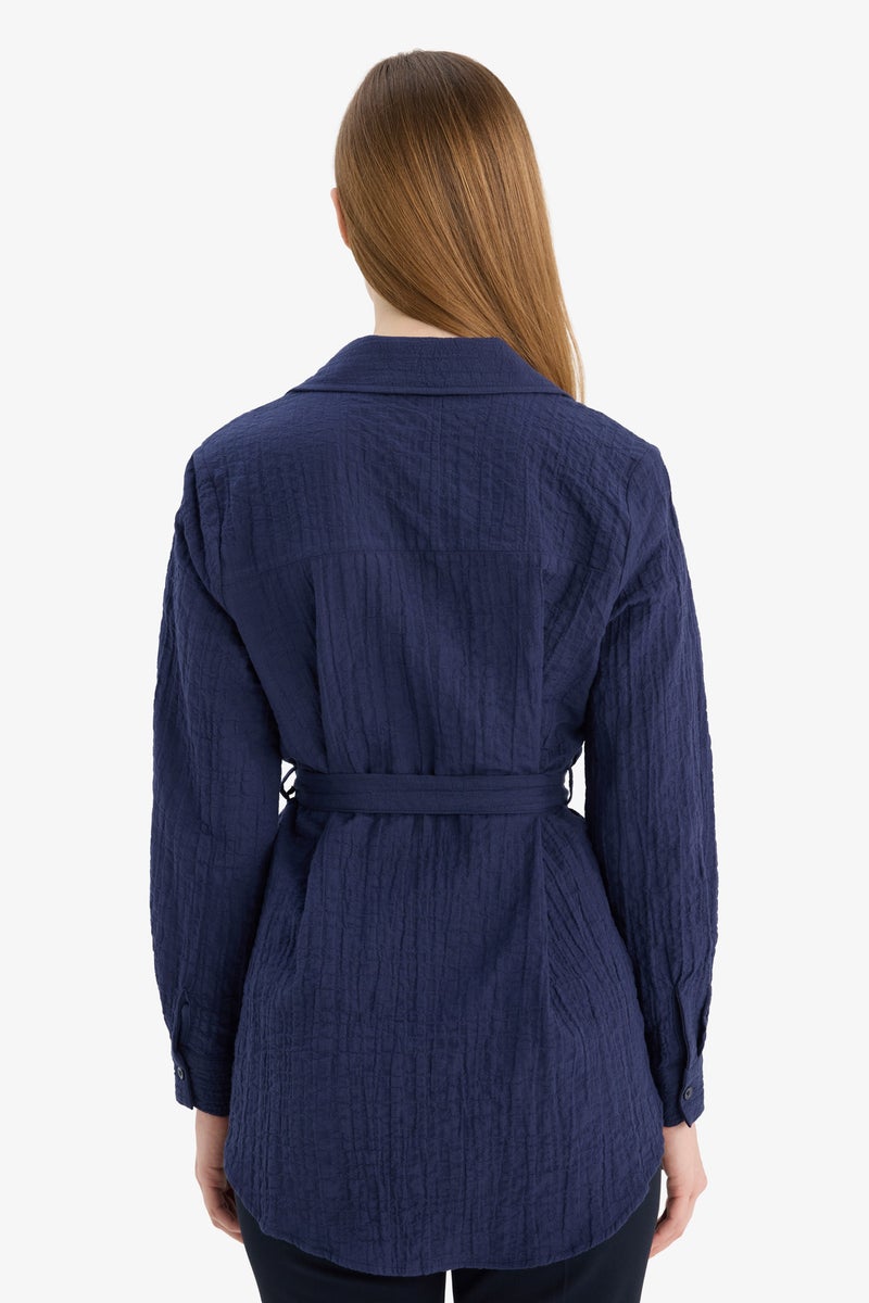 DeFacto Blue Woman Regular Fit Wowen Fabrics Long Sleeve Tunic Casual - Image 5